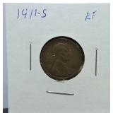 1911-S Lincoln cent, XF