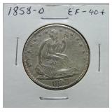 1858-O Liberty Seated half EF