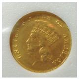 1855 $3 Indian head gold