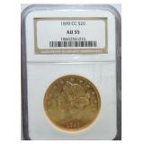 1890-CC $20 Liberty gold NGC AU55