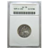 1875-S twenty cent piece ANACS AU58