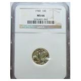 1940 Mercury dime NGC MS66