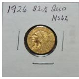 1926 $2 1/2 Indian head gold quarter eagle MS62