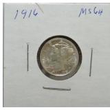1916 Mercury dime MS64