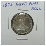 1875 twenty cent piece MS62