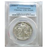1928-S Walking Liberty half PCGS unc, details,