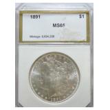 1891 Morgan dollar PCI MS65