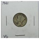1921 Mercury dime VG