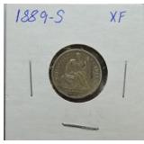 1889-S Liberty seated dime XF