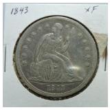 1843 Seated Liberty dollar XF