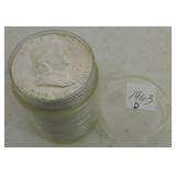 Roll of 1963-D Franklin halves BU