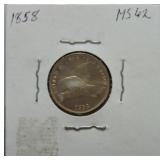 1858 Flying Eagle cent MS62