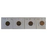 Lot of 4 Lincoln cents: 1912-S VF, 1914-S F,