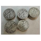Lot of 46 Walking Liberty halves