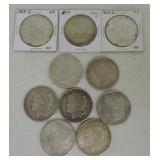 Lot of 5 Morgan and 5 Peace dollars