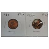 Lot of 2 Lincoln cents: 1951 PF65, 1952 PF65