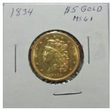 1834 $5 Classic head gold half eagle MS61
