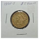 1865-S $5 Coronet head gold half eagle