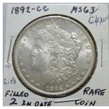 1892-CC Morgan dollar MS63