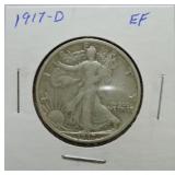 1917-D Rev  Walking Liberty half EF