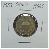 1883 Shield nickel MS63