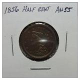 1856  half cent AU55