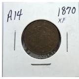1870 two cent piece XF