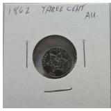 1862 three cent silver AU