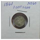 1861 three cent silver MS60