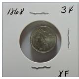 1868 three cent nickel XF