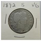 1892-S Barber half VG