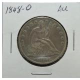 1848-O Liberty seated half AU