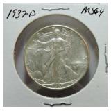 1937-D Walking Liberty half MS64
