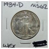 1934-D Walking Liberty half MS62