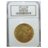 1876-CC $20 Liberty gold NGC AU53