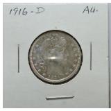 1916-D Barber quarter AU