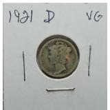 1921-D Mercury dime VG