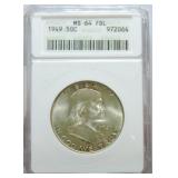 1949  Franklin half ANACS MS64FBL