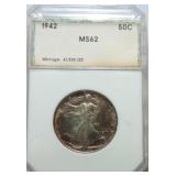 1942 Walking Liberty half PCI MS62