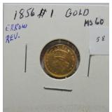 1856 $1 Indian head gold dollar MS60