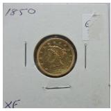 1850 $2 1/2 Coronet gold quarter eagle XF