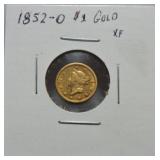 1852-O $1 Coronet gold dollar XF