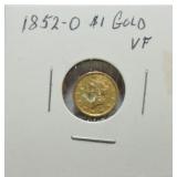 1852-O $1 Coronet gold dollar VF