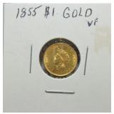 1855 $1 Indian head gold dollar VF