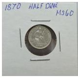 1870 Liberty seated half dime MS60