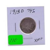 1913D TY1 Buffalo nickel XF+