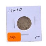 1924D Buffalo nickel F+