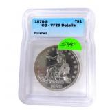 1878S silver trade dollar IGC VF20 polished