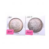 1921 XF & 1921D VF  Morgan silver dollars