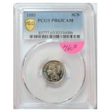 1881 proof 3 cent nickel PCGS PR63 cameo